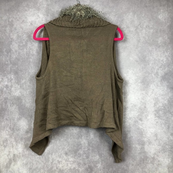 Sweater Project Faux Fur Sweater Vest Cardigan Tan Outdoor Cozy Size Small - Picture 5 of 8
